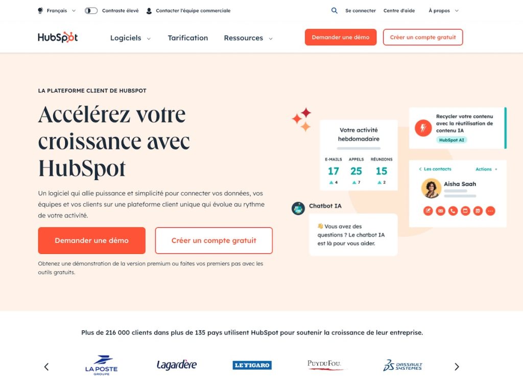 Page d'accueil de Hubspot